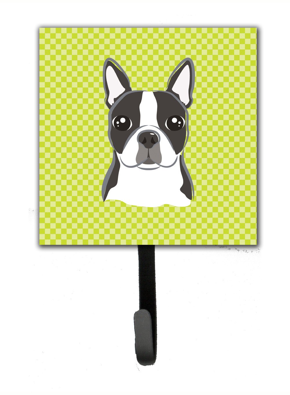 Lime Checkered Boston Terrier Leash or Key Holder Wall Hooks, Key Hooks Holder, Coat Rack Wall Mount, Coat Hooks, Hooks for Hanging Keys, Towels, Aprons, Leashes