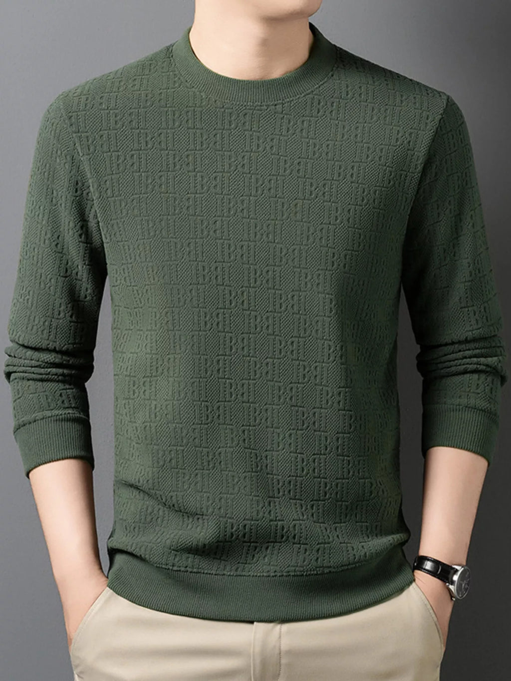 Men's Plus Size Textured Pattern Slim Fit Sweater