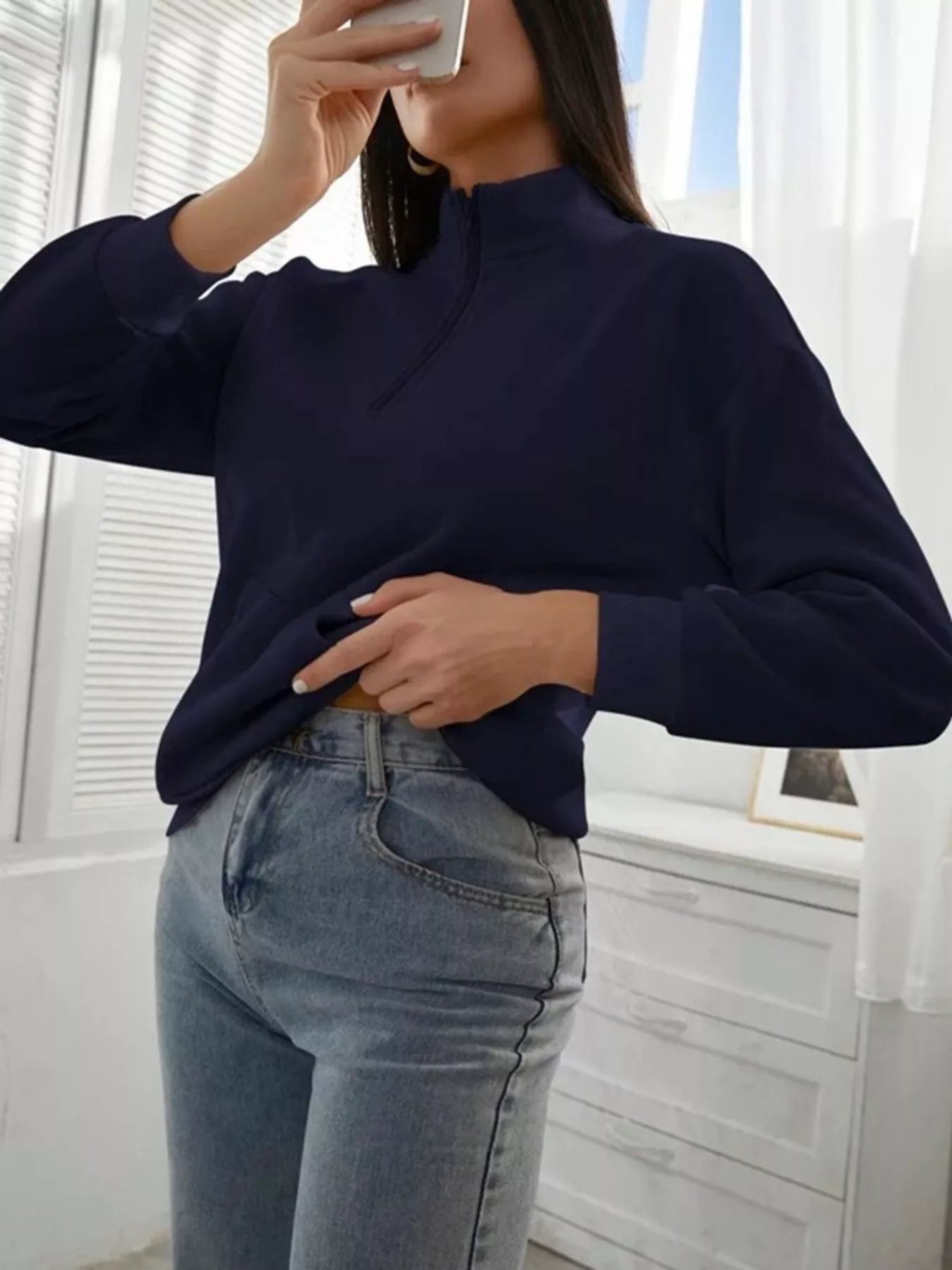 Zip-Up Collar Sweatshirt with Pocket