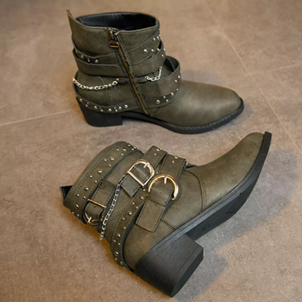Studded Buckle Ankle Boots