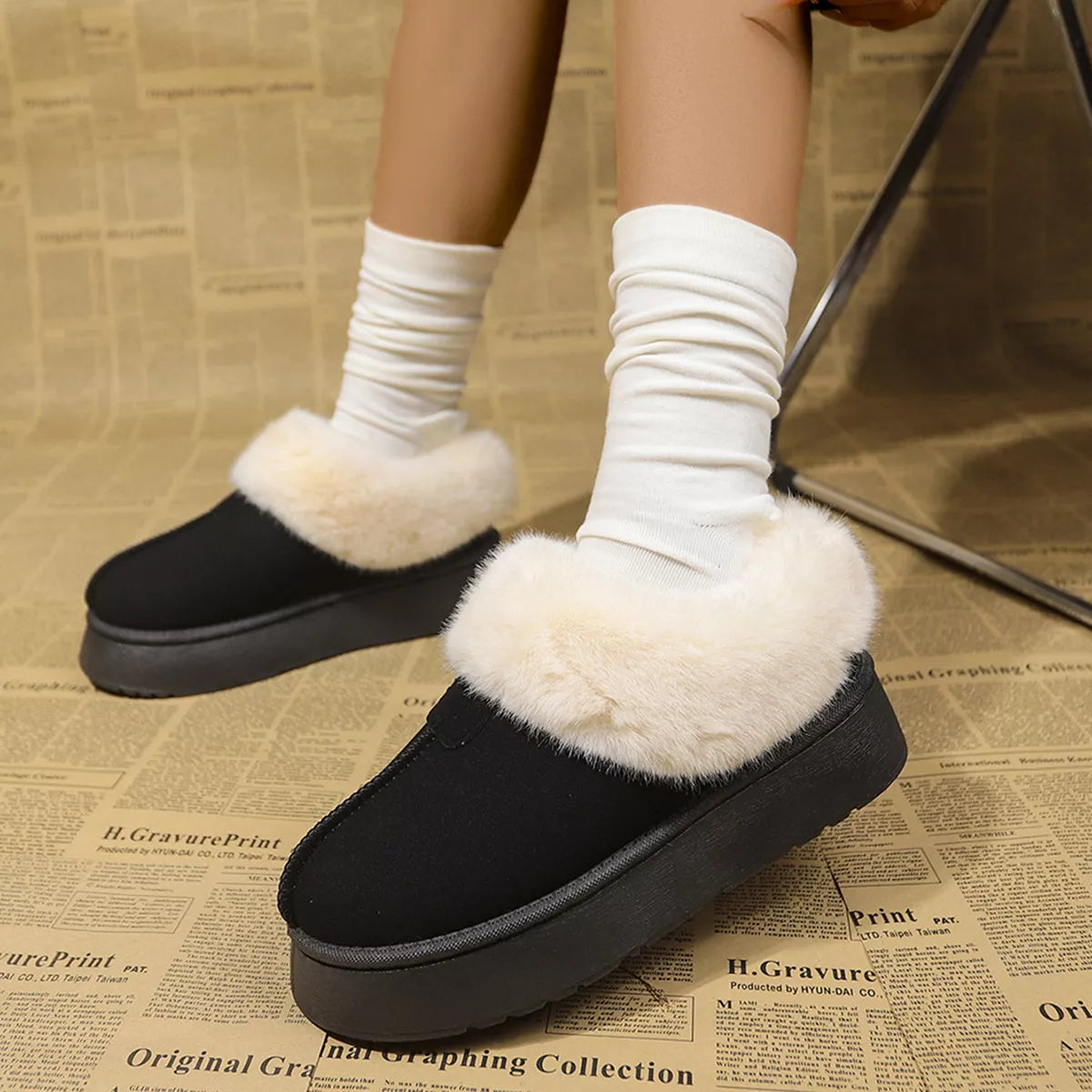 Fuzzy Platform Ankle Boots