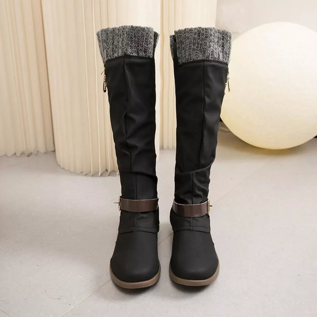 Knee High Slouch Boots with Knit Cuff