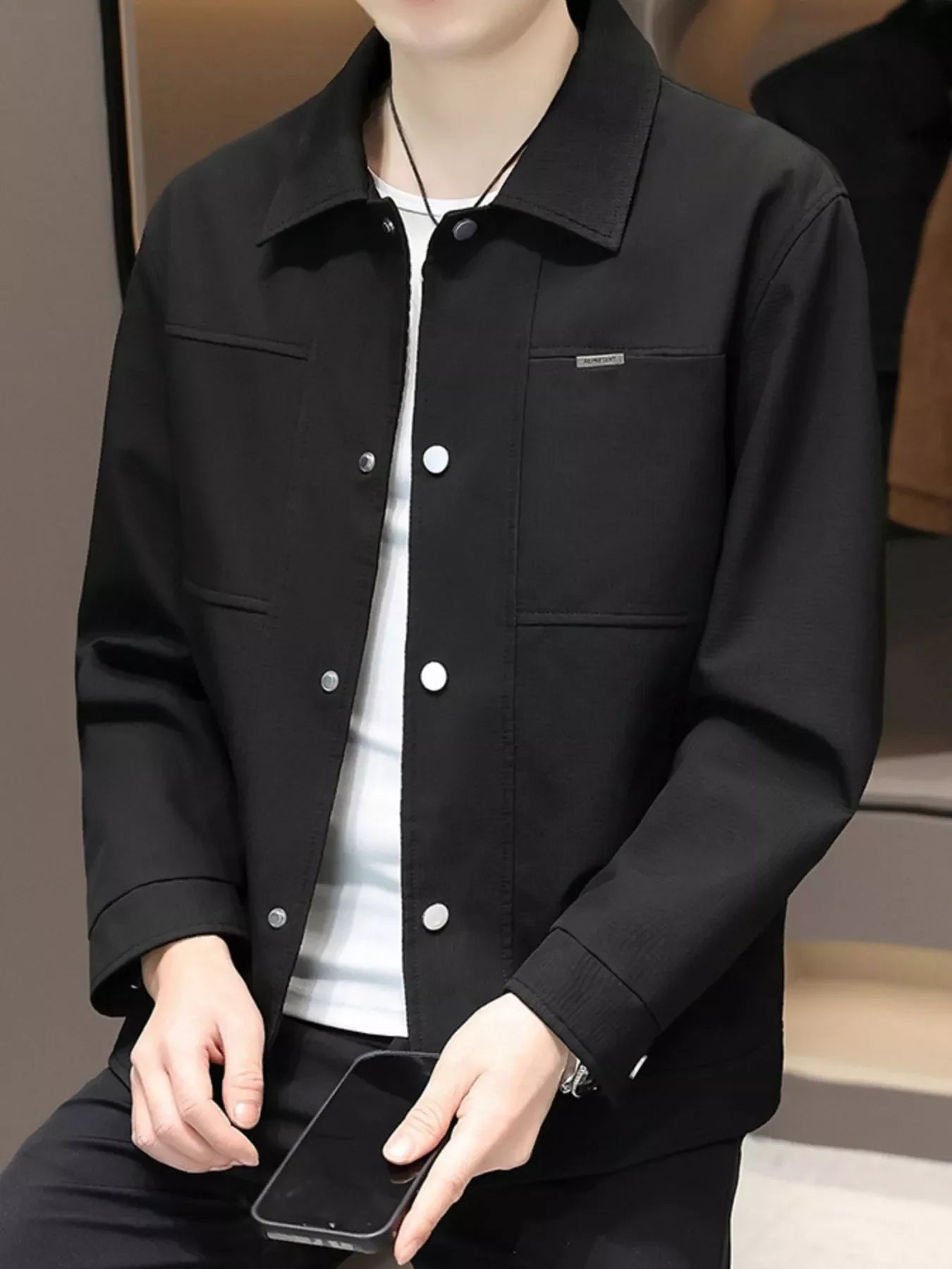 Men's Plus Size Snap Down Long Sleeve Jacket