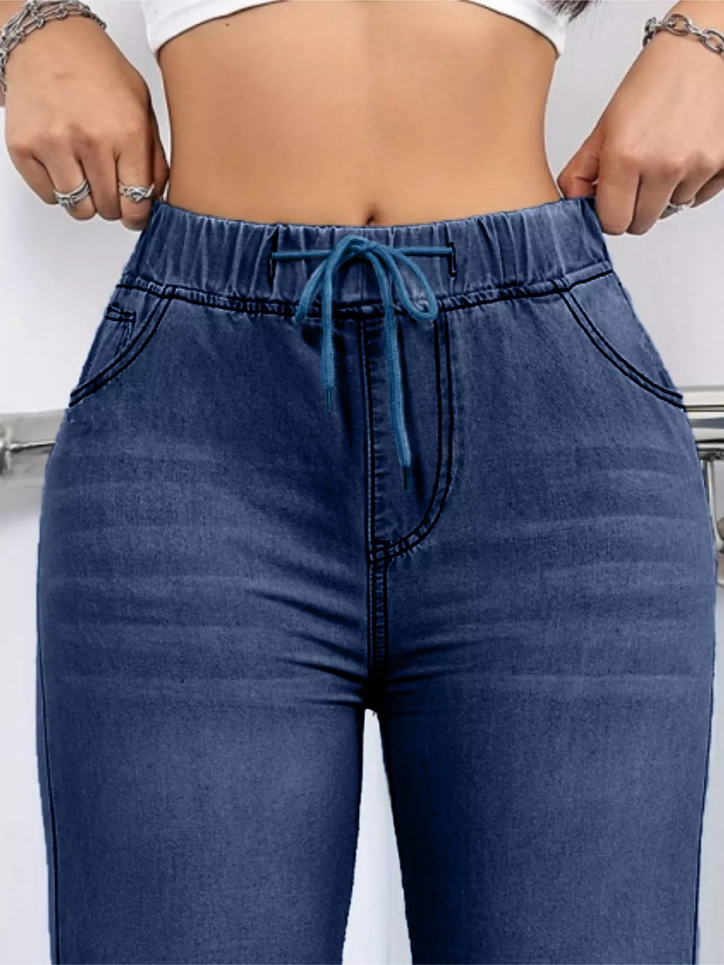 Drawstring Straight Leg Jeans