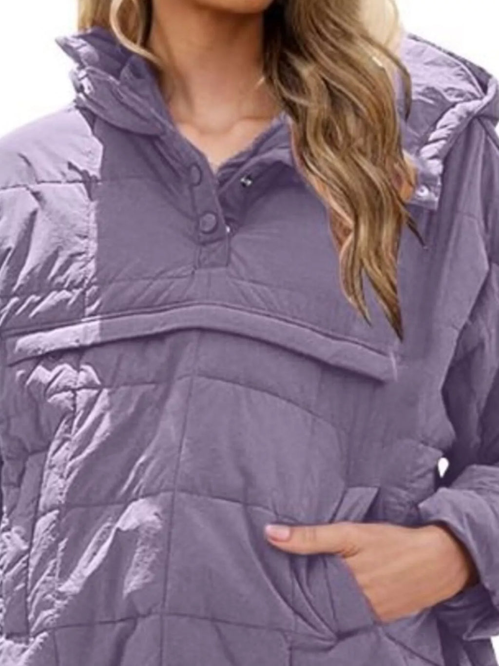 Full Size Quarter Snap Hooded Puffer Top Plus Size