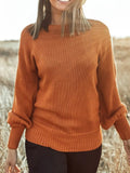 Solid Color Ribbed Trim Drop Shoulder Sweater