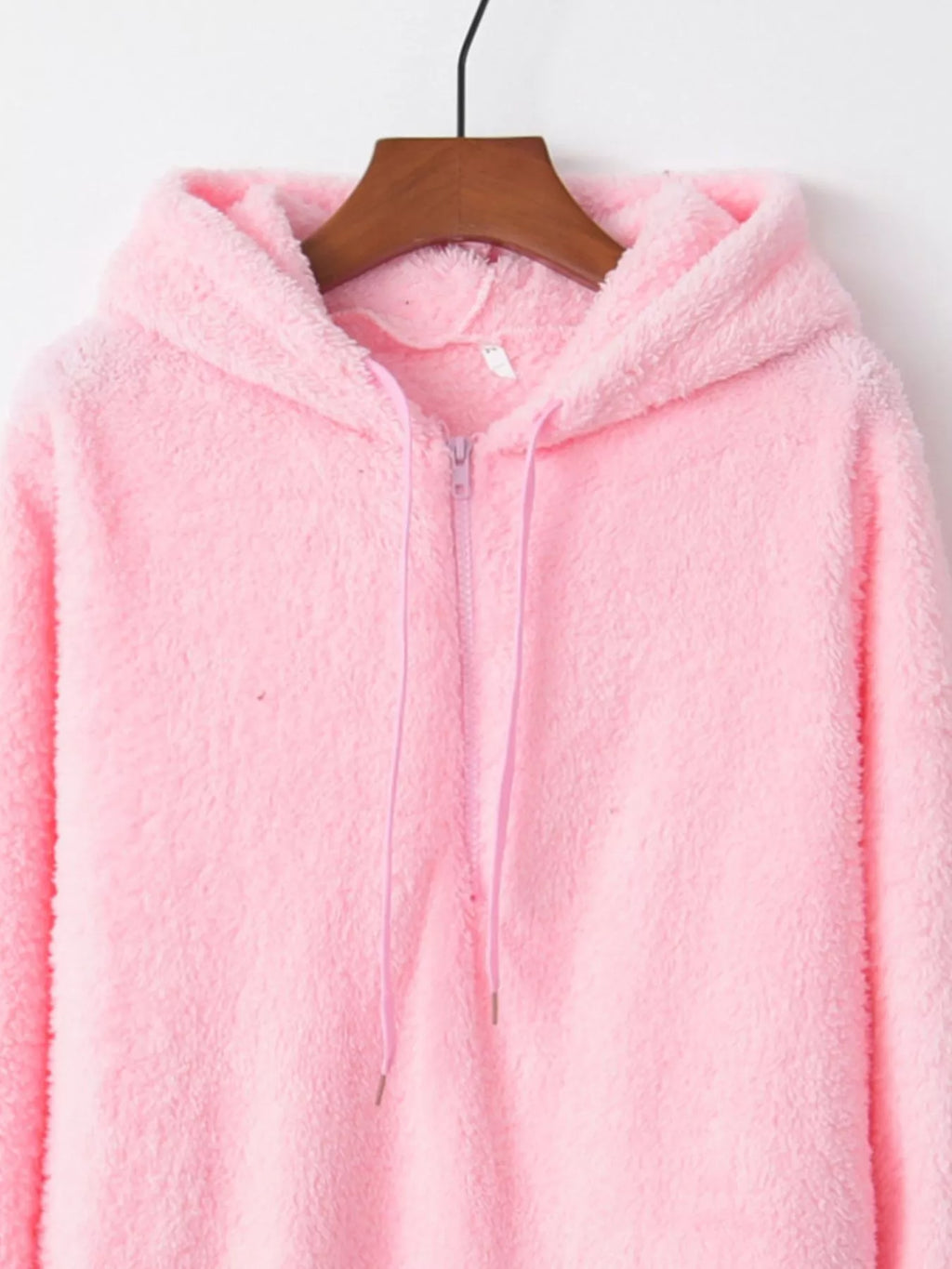 Full Size Half Zip Drawstring Fleece Hoodie Plus Size