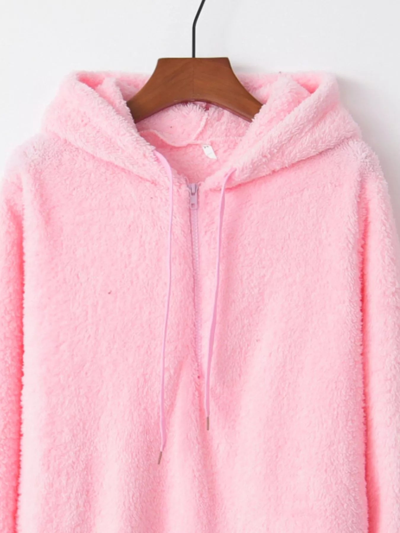 Full Size Half Zip Drawstring Fleece Hoodie Plus Size