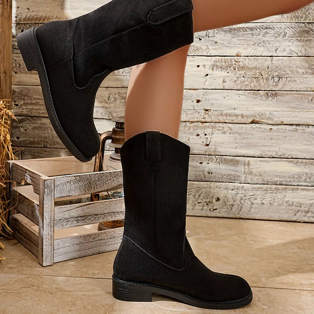 Suede Mid-Calf Western Boots