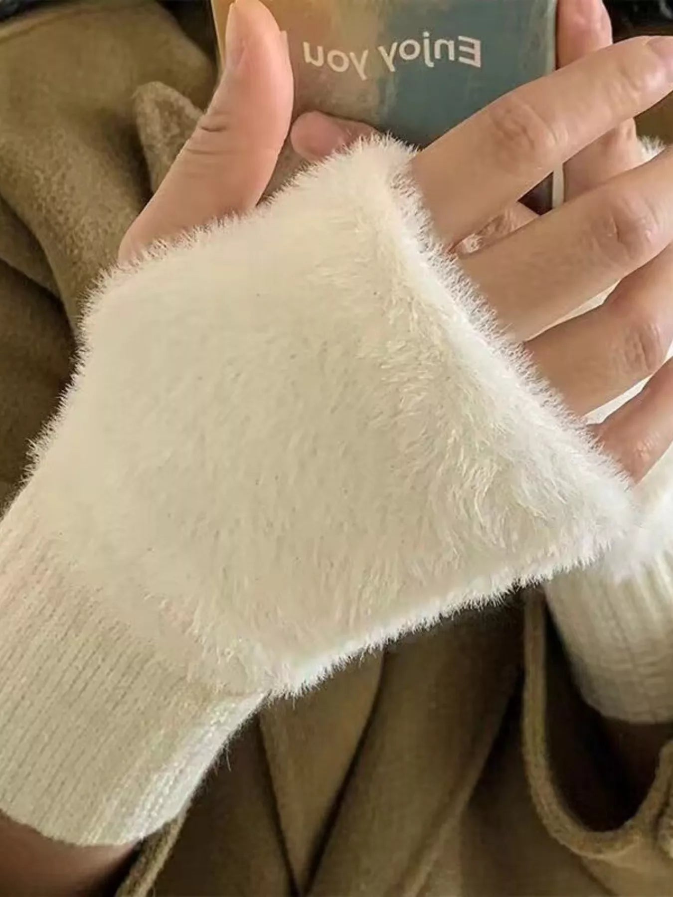 Fuzzy Cuff Fingerless Gloves