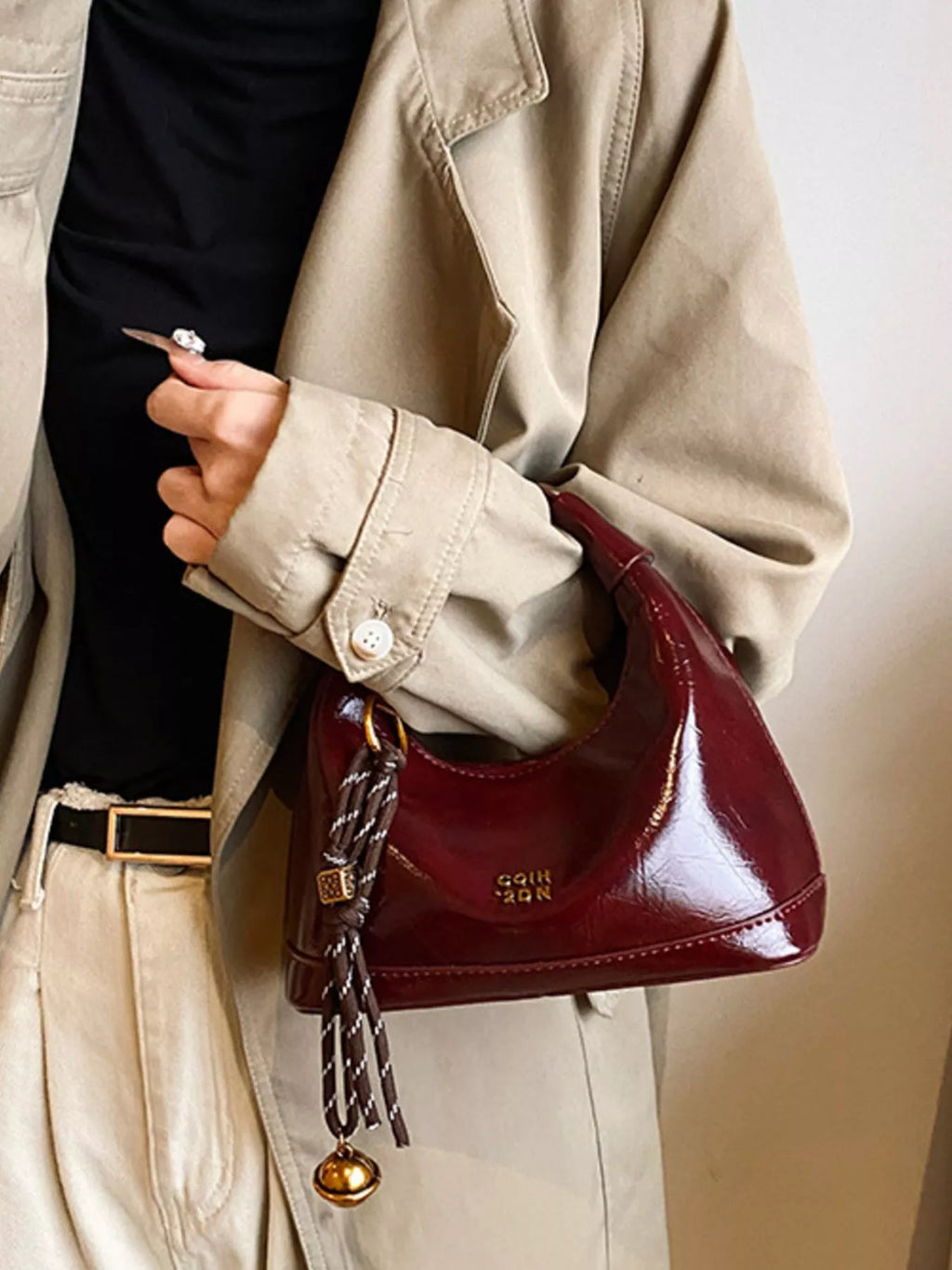 Leather Crossbody Bag with Charm