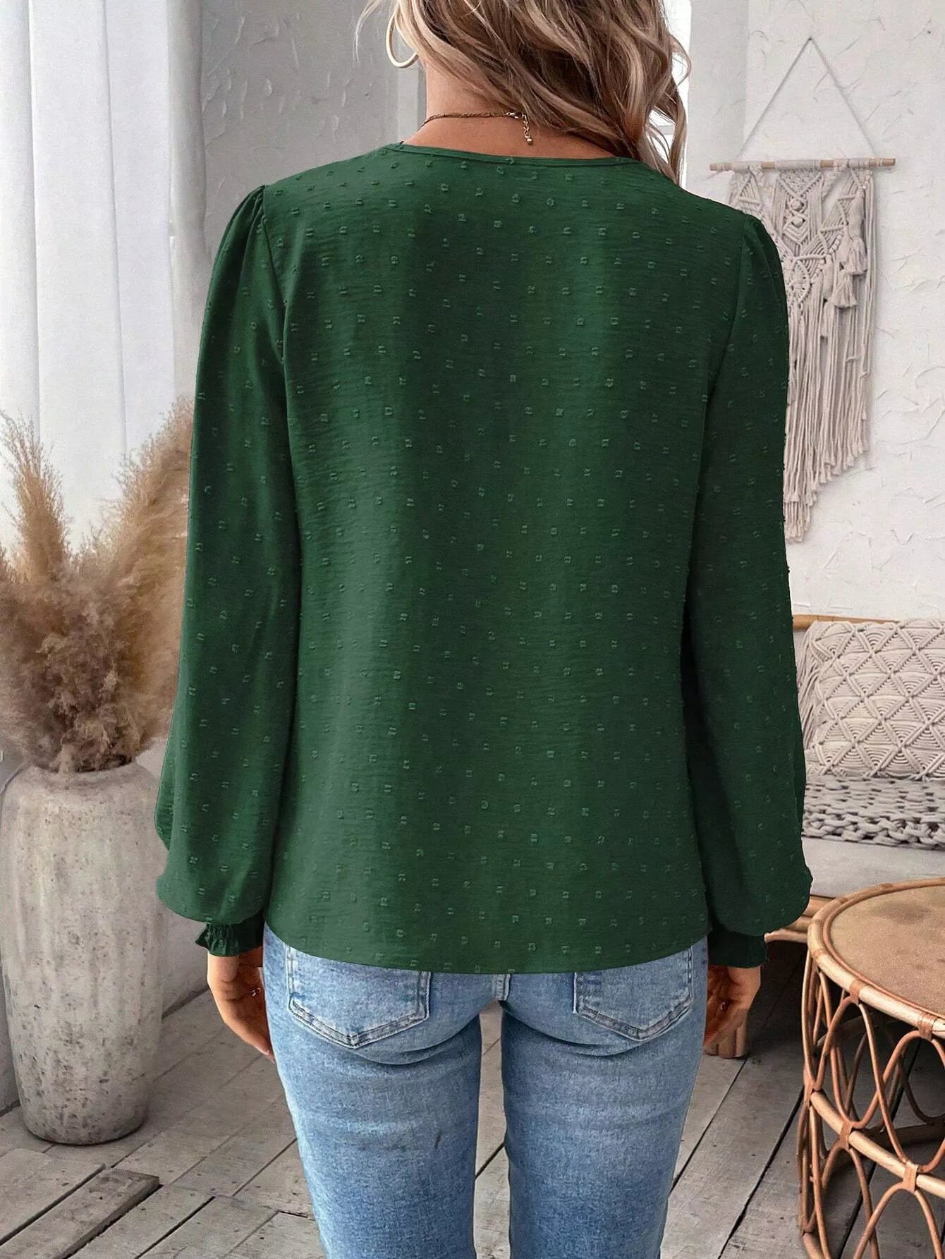 Lace Trim Long Sleeve Blouse