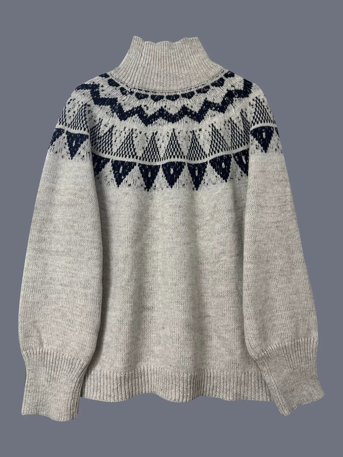 Nordic Pattern High Neck Sweater