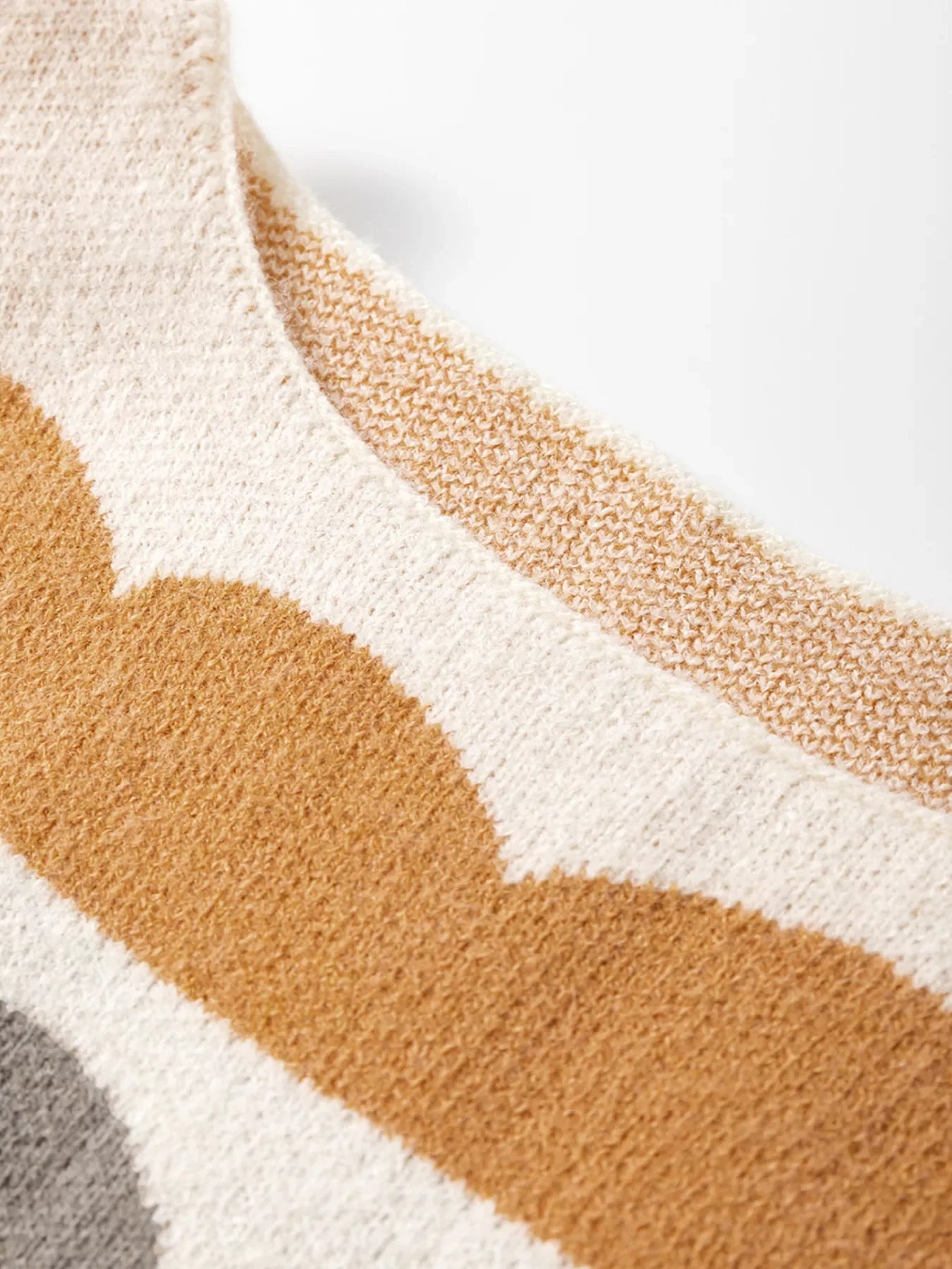 Wave Striped Balloon Sleeve Drop Shoulder Sweater