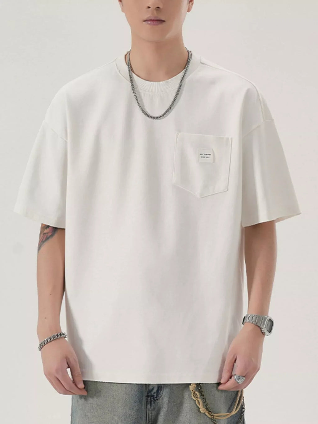 Men's Full Size Casual Solid Color Pocket T-Shirt Plus Size
