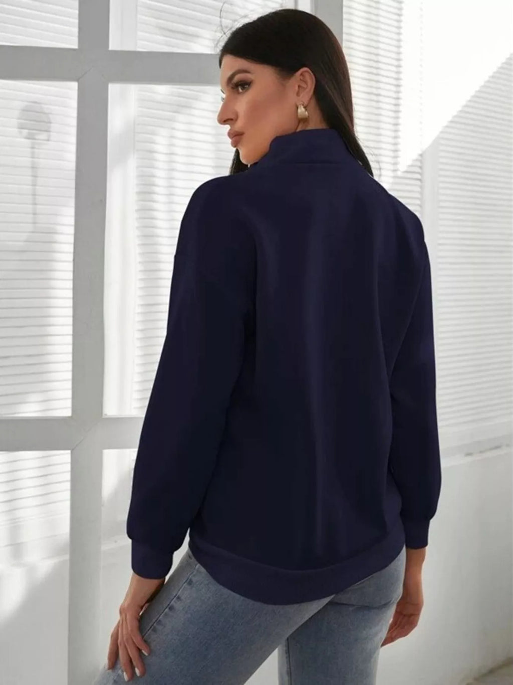 Zip-Up Collar Sweatshirt with Pocket