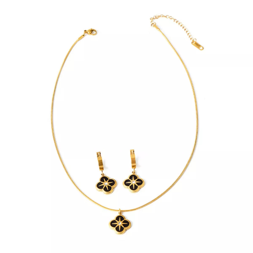 Four-Leaf Clover Pendant Necklace and Earrings Jewelry Set