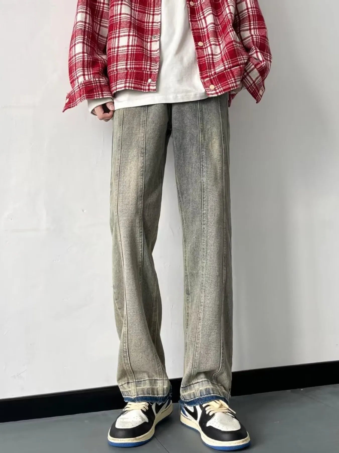 Men's Full Size Vintage Wash Wide Leg Jeans Plus Size