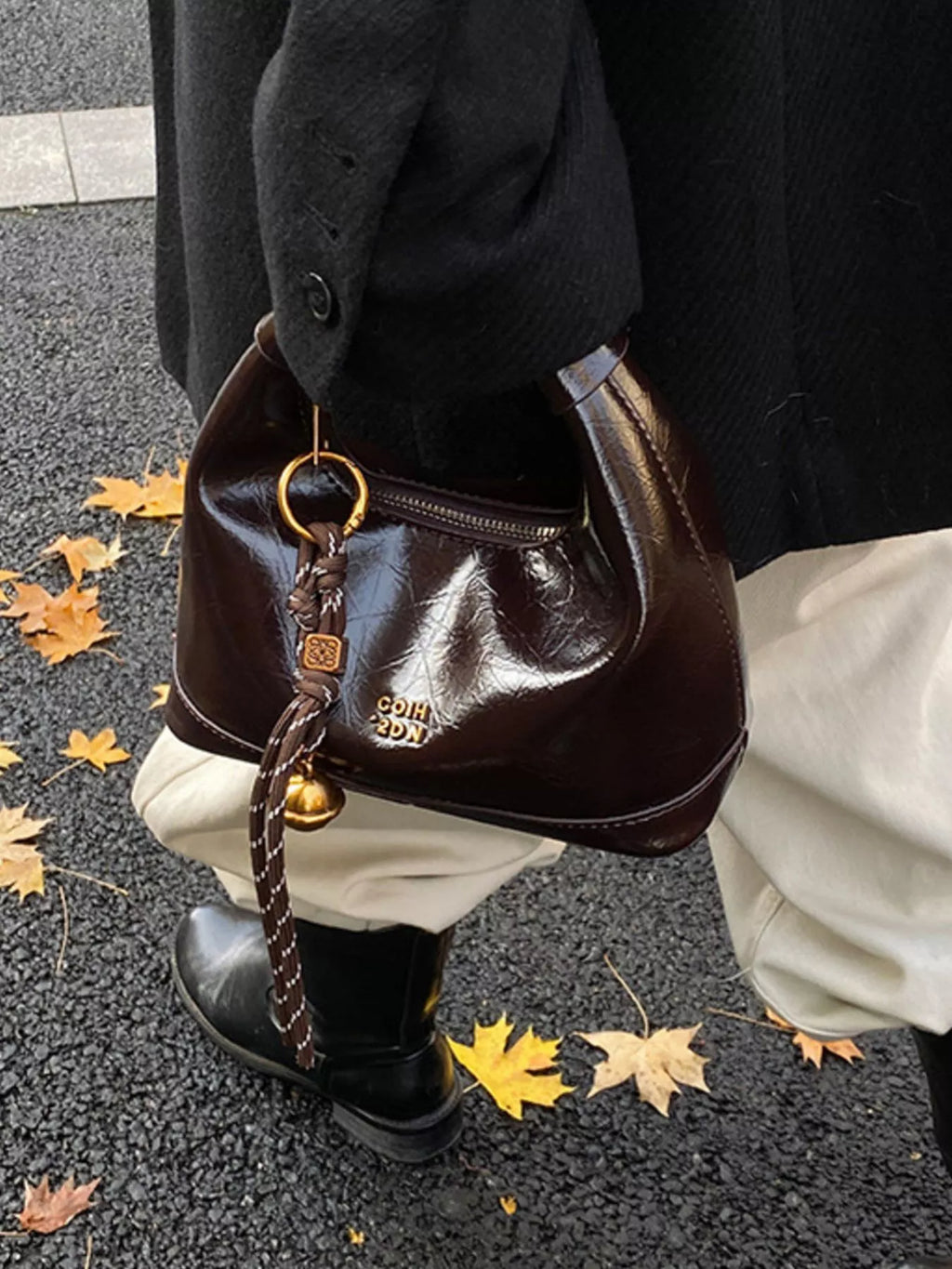 Leather Crossbody Bag with Charm