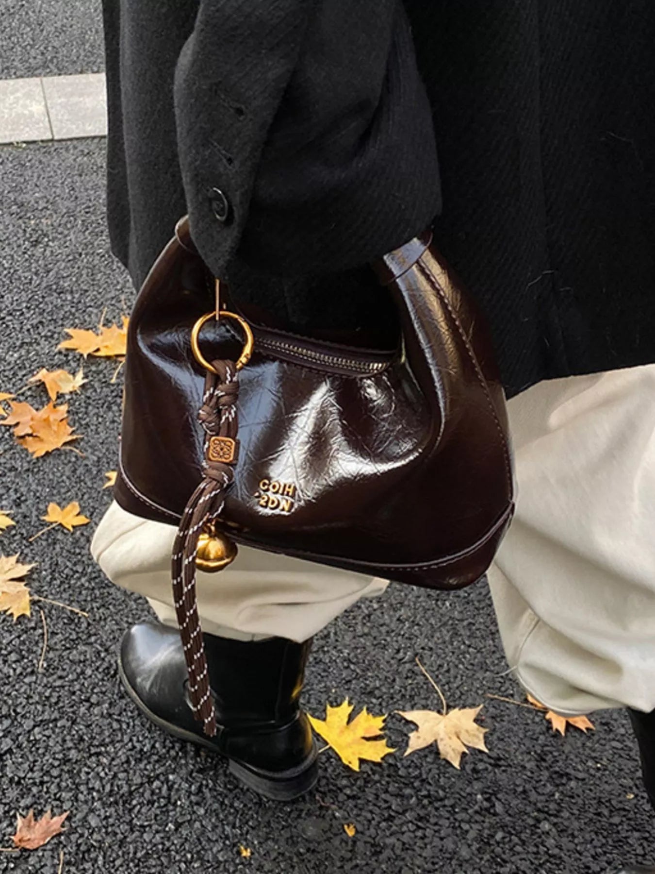 Leather Crossbody Bag with Charm