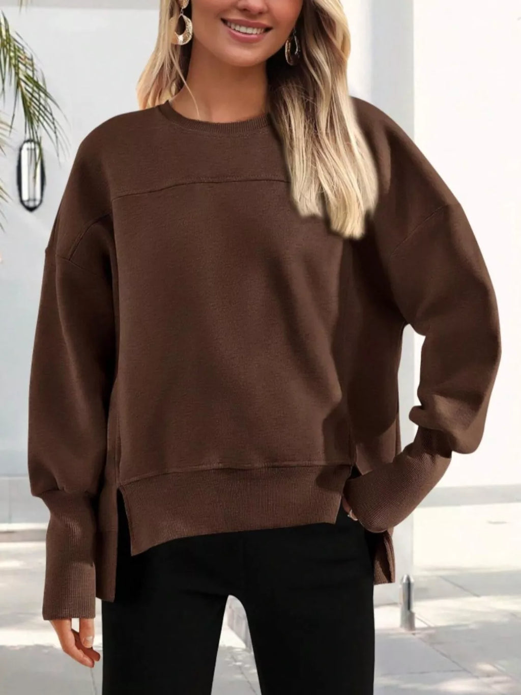 Casual Loose Side Slit Sweatshirt