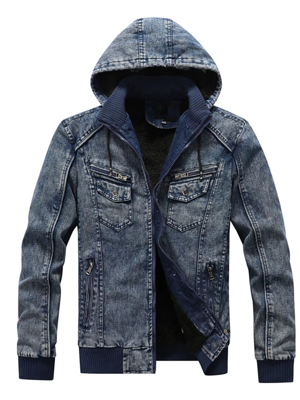 Men's Plus Size Zip Up Hooded Denim Jacket