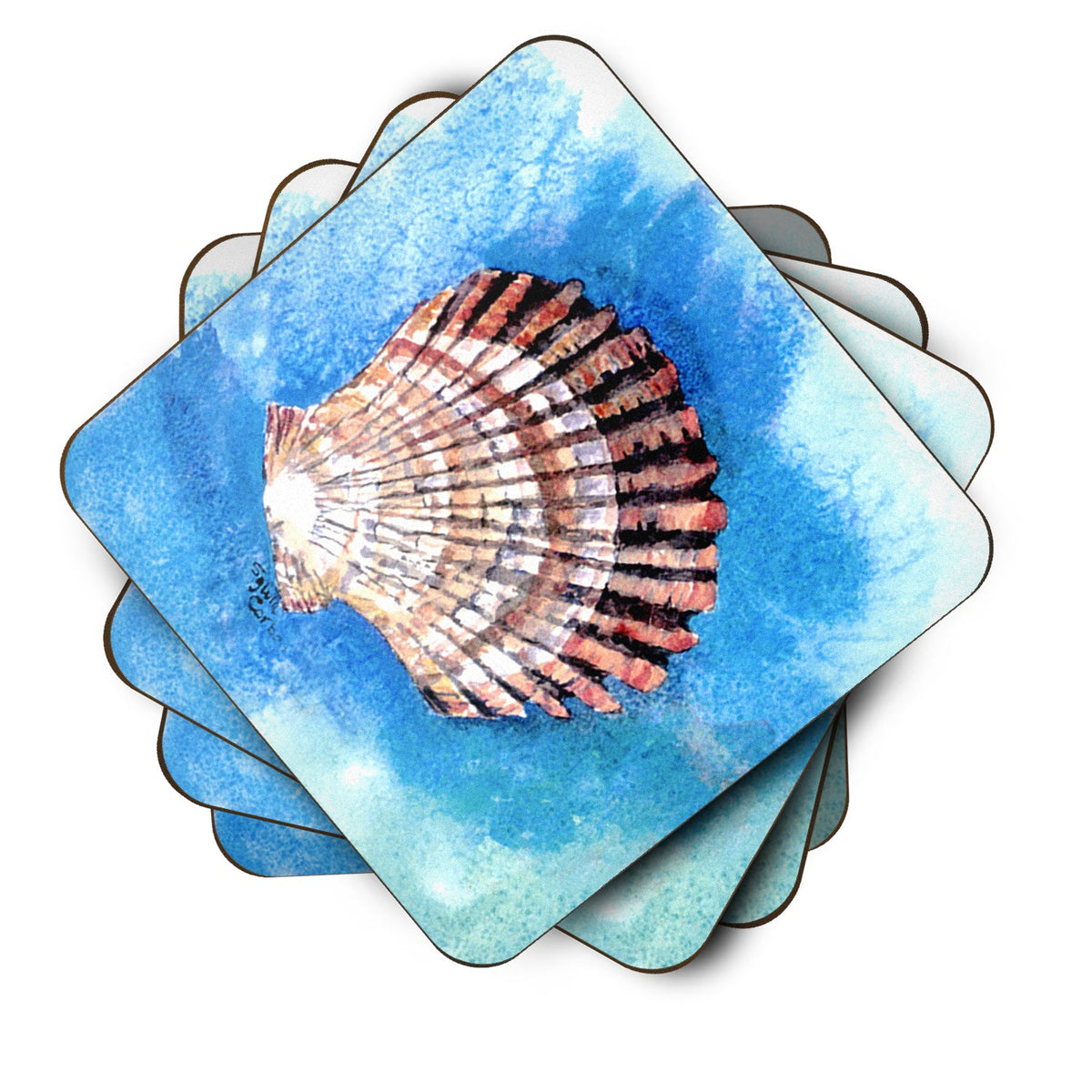 Scallop Sea Shell Foam Coasters Set of 4 Cup Coasters for Indoor Outdoor, Tabletop Protection, Anti Slip, Mouse pad Material