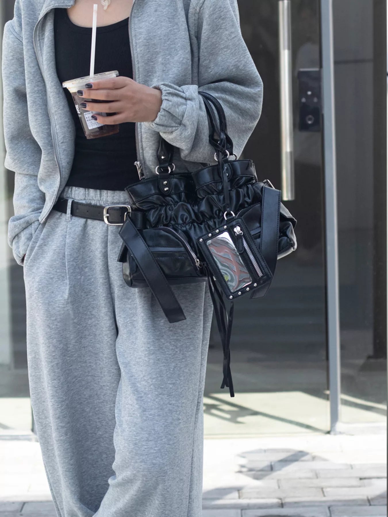 Ruched Leather Crossbody Bag