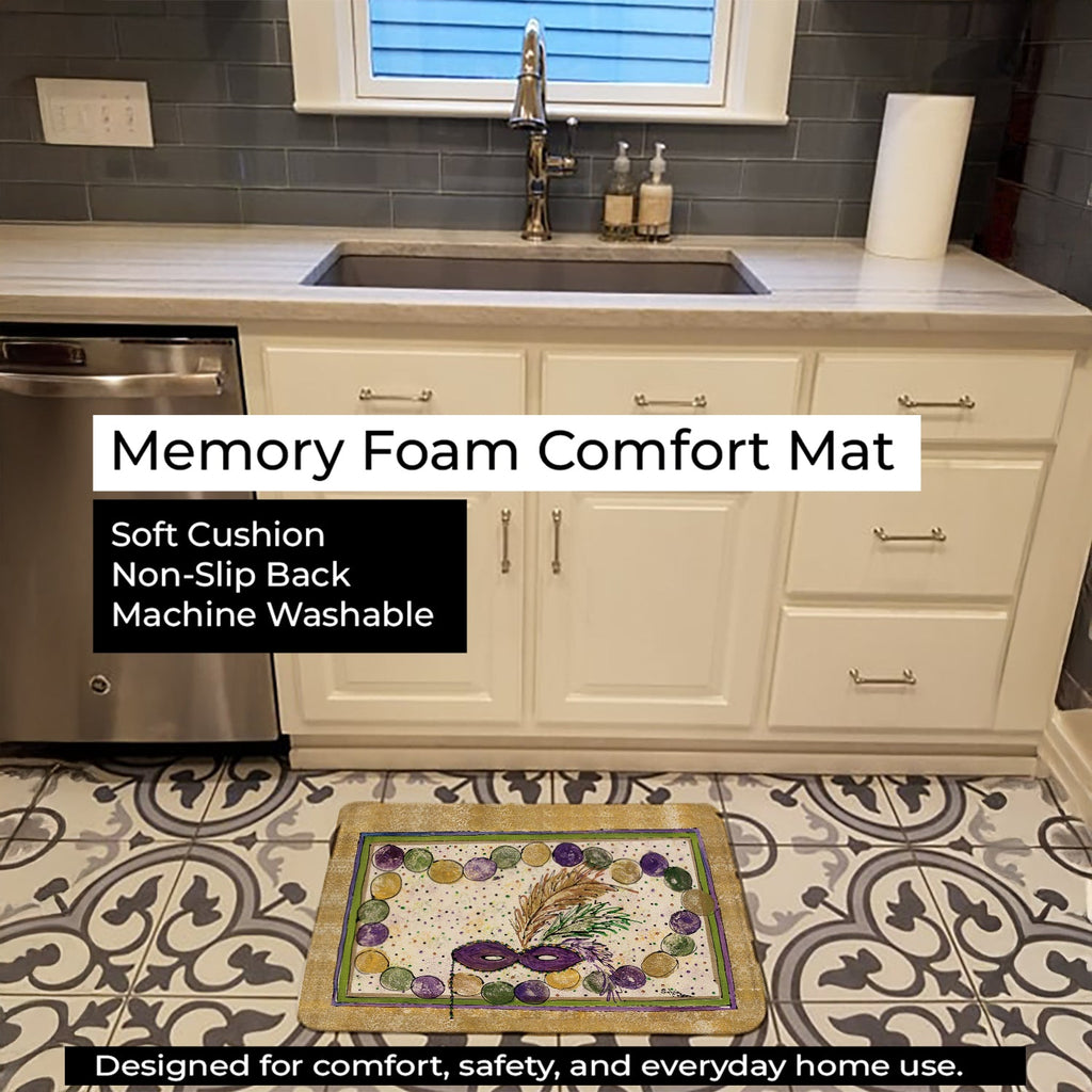 Mardi Gras Beads Memory Foam Kitchen Mat Machine Washable Anti-Fatigue Cushion Comfort Bath or Kitchen Rug