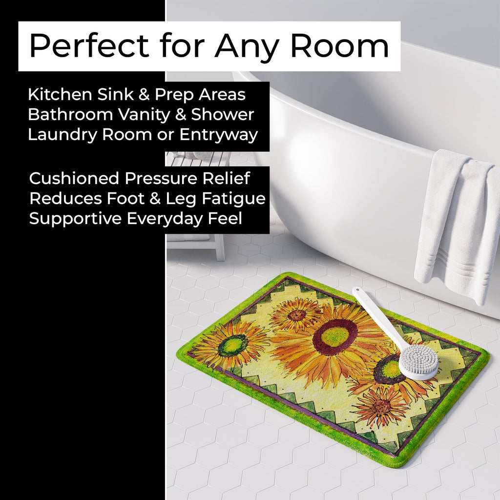 Flower - Sunflower Memory Foam Kitchen Mat Machine Washable Anti-Fatigue Cushion Comfort Bath or Kitchen Rug