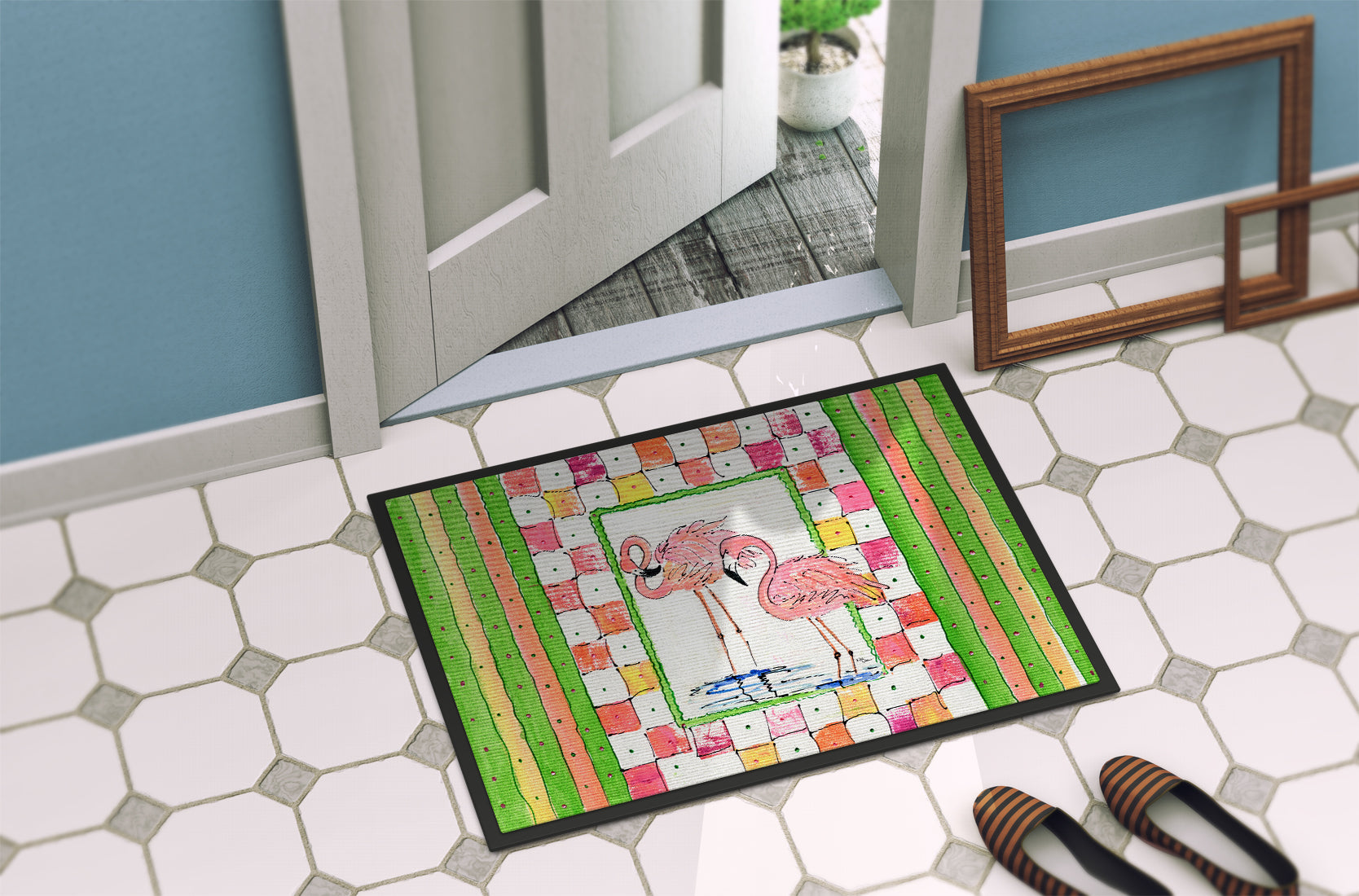 Bird - Flamingo Doormat Indoor Outdoor 18H X 27W Front Door Mat Rugs for Entryway, Non Slip Washable