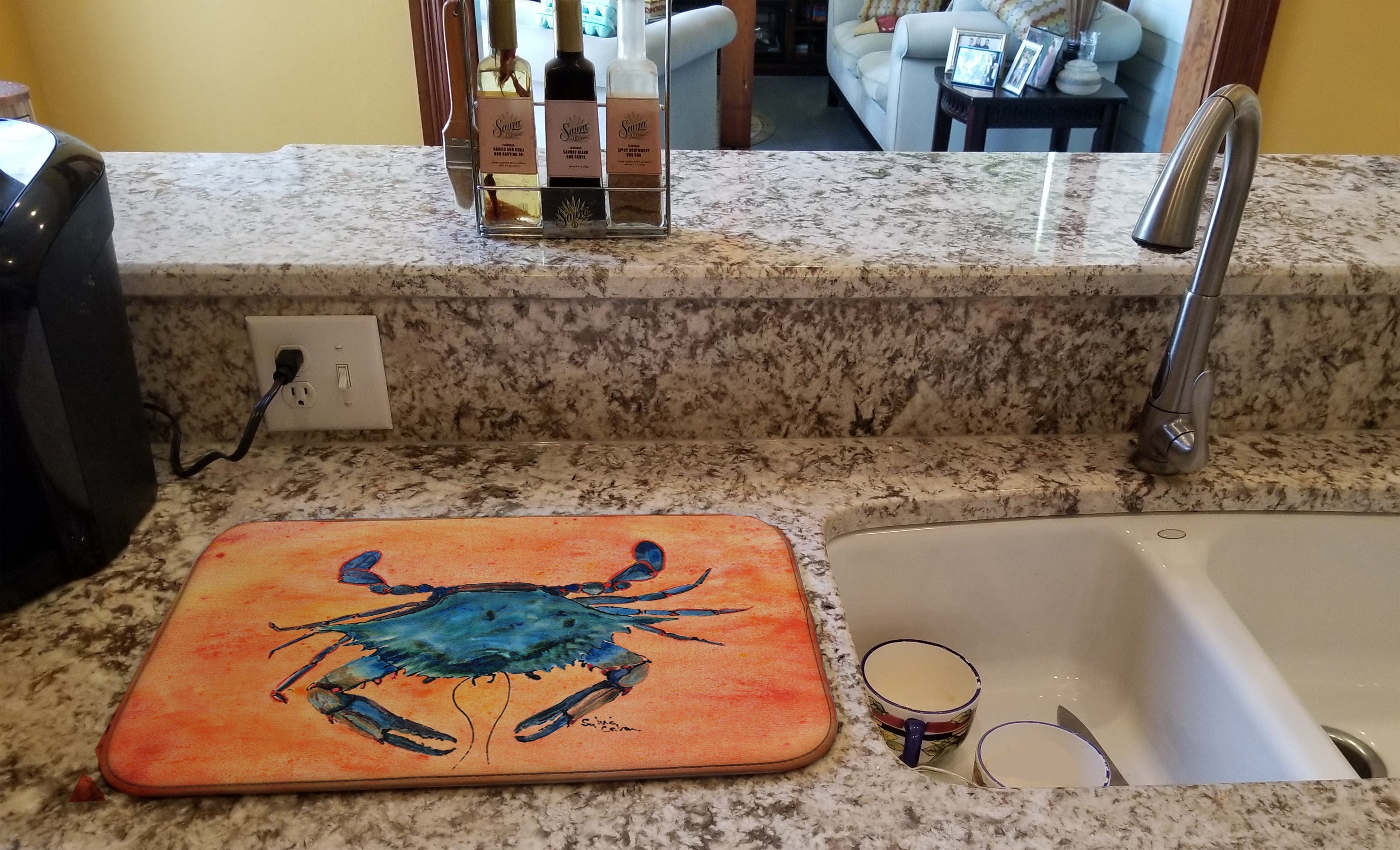 Crab Dish Drying Mat Absorbent Dish Drying Mat Pad for Kitchen Counter Dish Drainer Mat for Countertop, 14 x 21", Multicolor