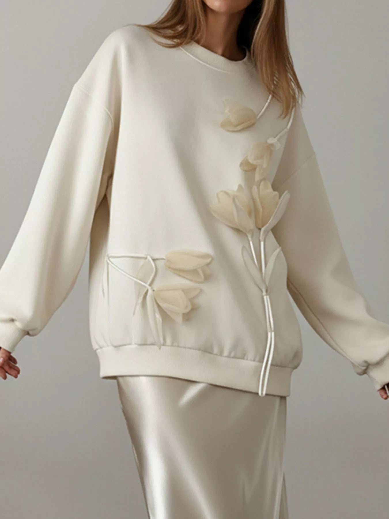Flower Dropped Shoulder Sweatshirt