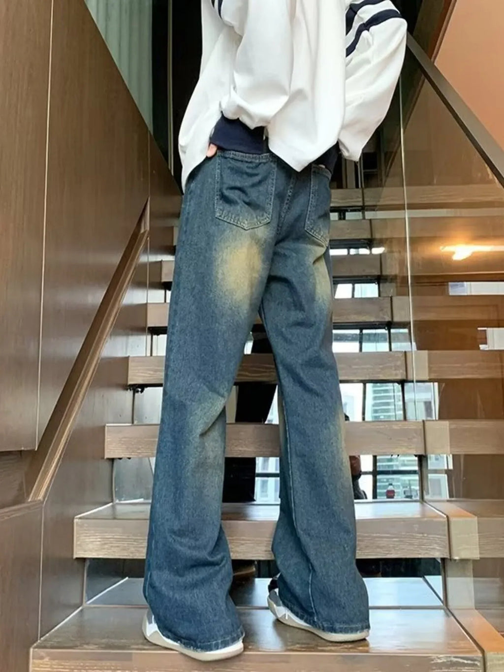 Men's Full Size Vintage Wash Wide Leg Jeans Plus Size
