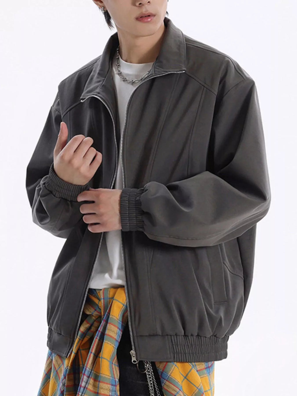 Men's Plus Size Stand Collar Zip Up Jacket