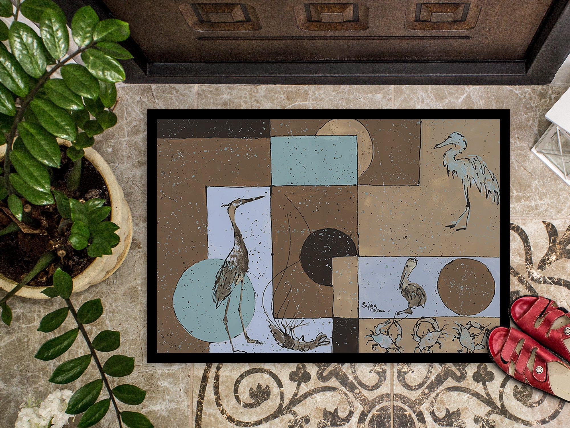 Blue Heron Doormat Indoor Outdoor 18H X 27W Front Door Mat Rugs for Entryway, Non Slip Washable