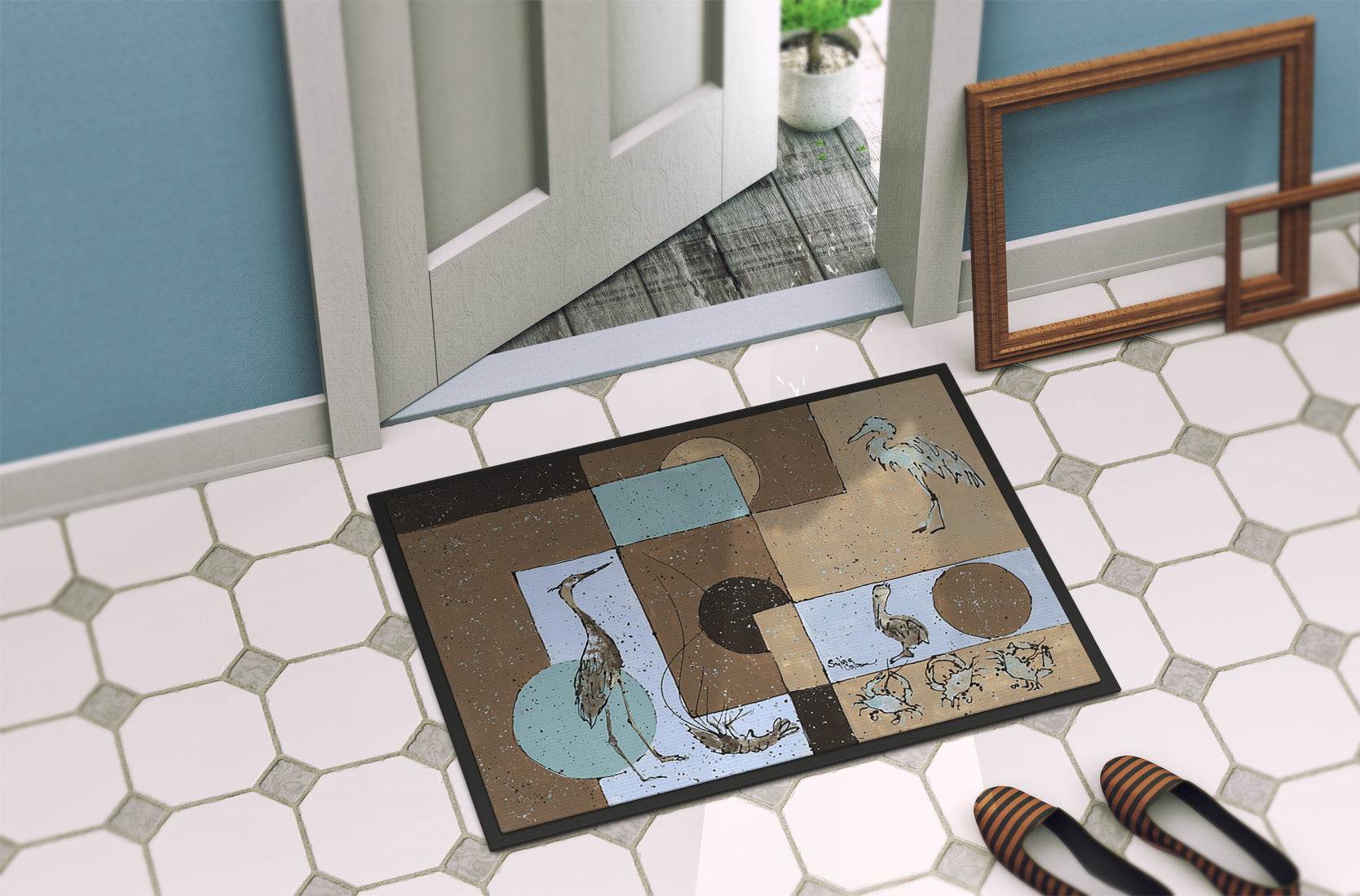 Blue Heron Doormat Indoor Outdoor 18H X 27W Front Door Mat Rugs for Entryway, Non Slip Washable