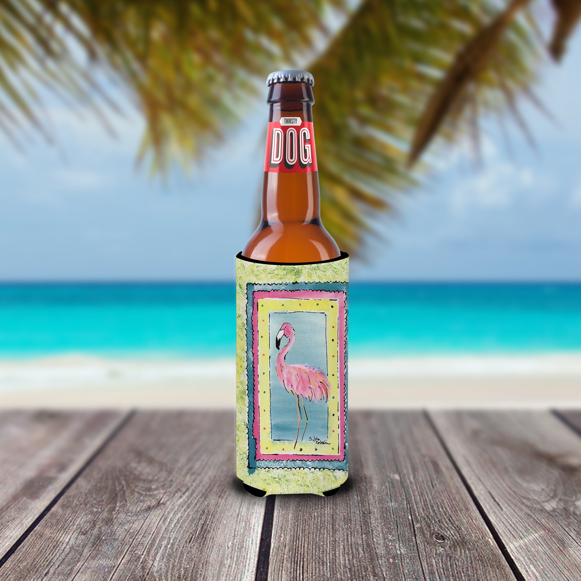 Bird - Flamingo Slim Can Hugger , Insulated Foam Hugger for 12 oz Slim Cans, Beer Bottles & Water Bottles, Printed in USA