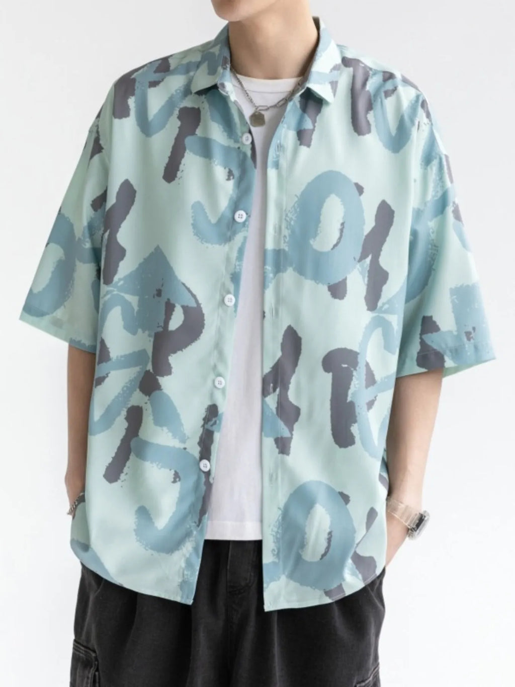 Men's Plus Size Abstract Print Short Sleeve Shirt