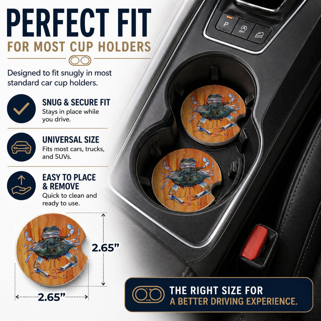 Male Blue Crab Spicy Hot Set of 2 Cup Holder Car Coasters Absorbent Round Sandstone Coasters Gifts for Men or Women, 2.5, Multicolor