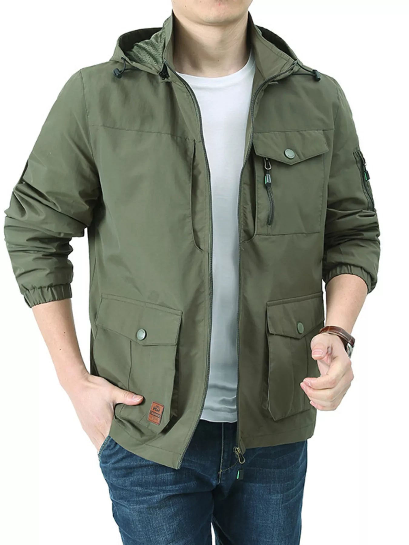 Men's Plus Size Lightweight Hooded Windbreaker Jacket