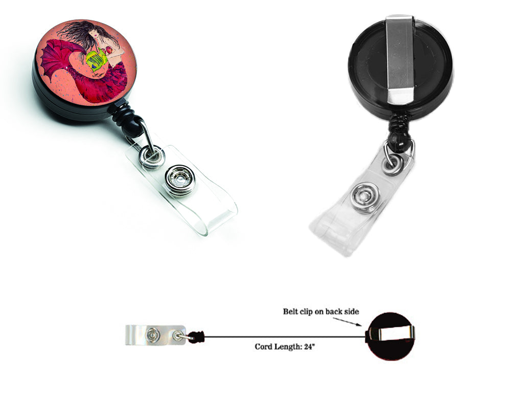 Black haired Mermaid on Red Retractable Badge Reel for Nurses ID Badge Holder with Clip Retractable Employee Badge Holder, Belt Clip