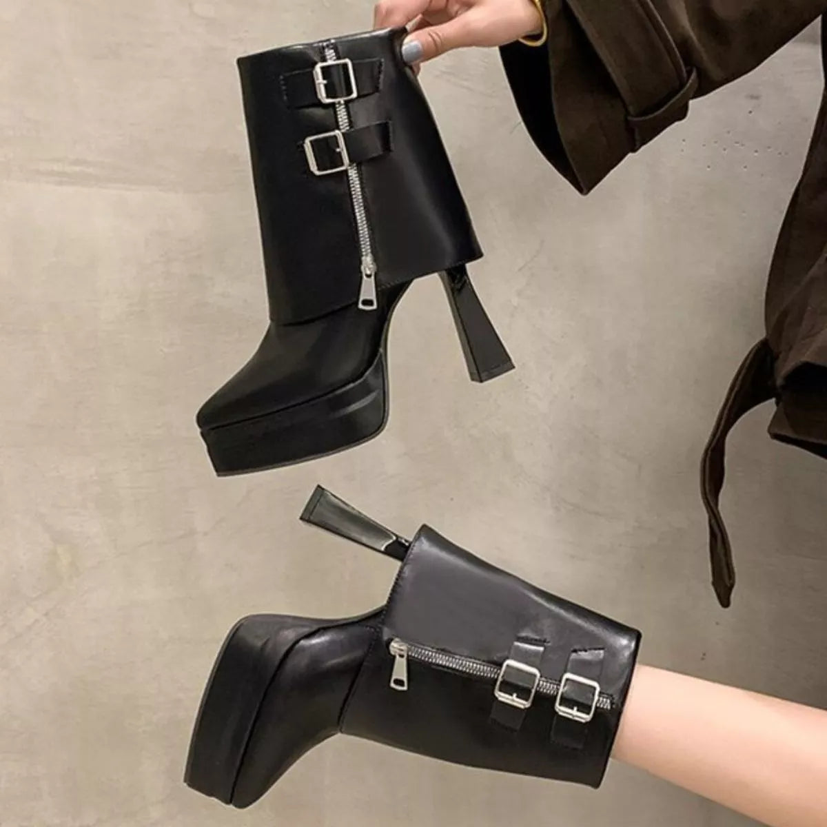 Point Toe Block Heels Boots