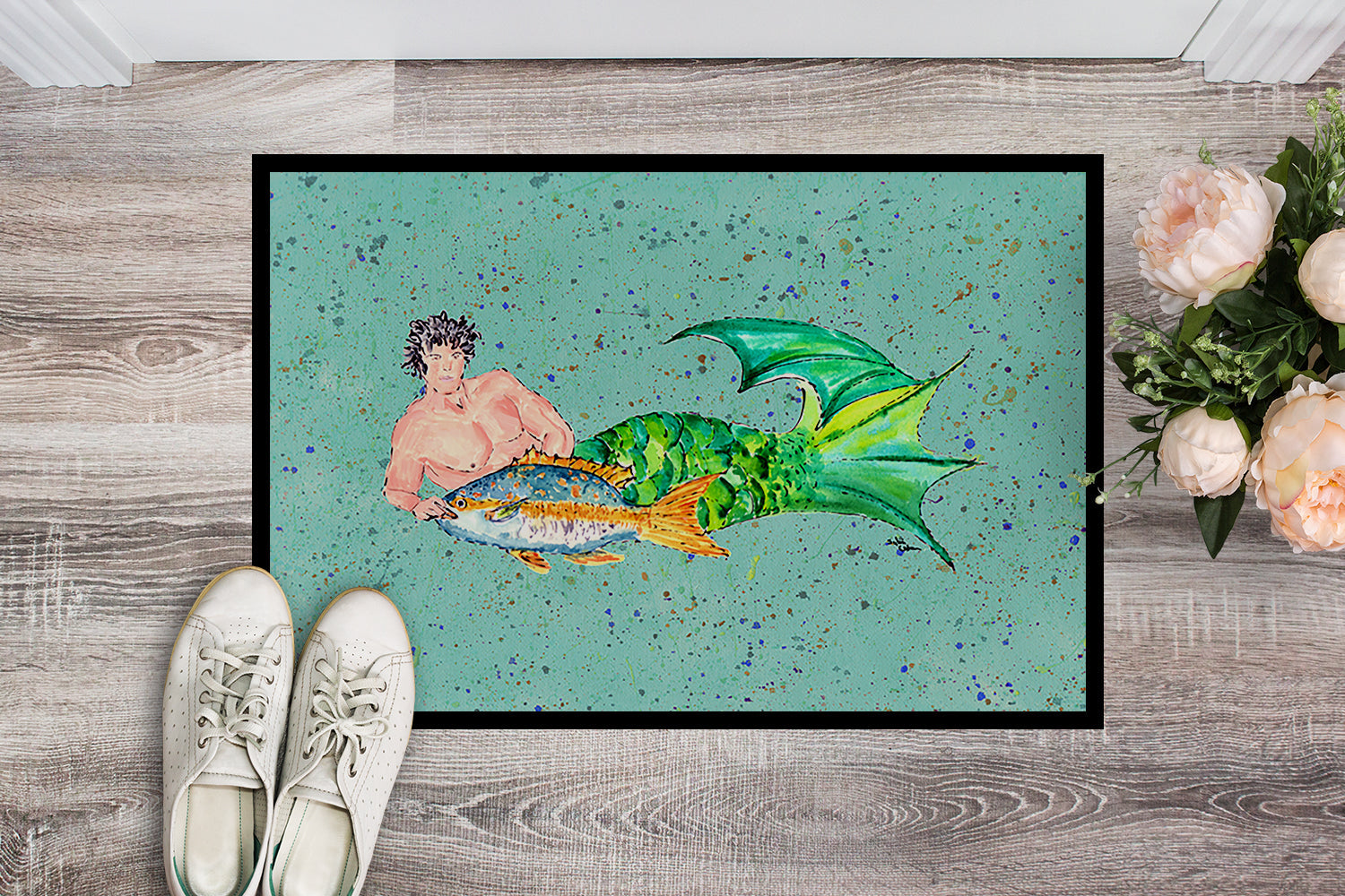 Black Haired Merman Doormat Indoor Outdoor 18H X 27W Front Door Mat Rugs for Entryway, Non Slip Washable