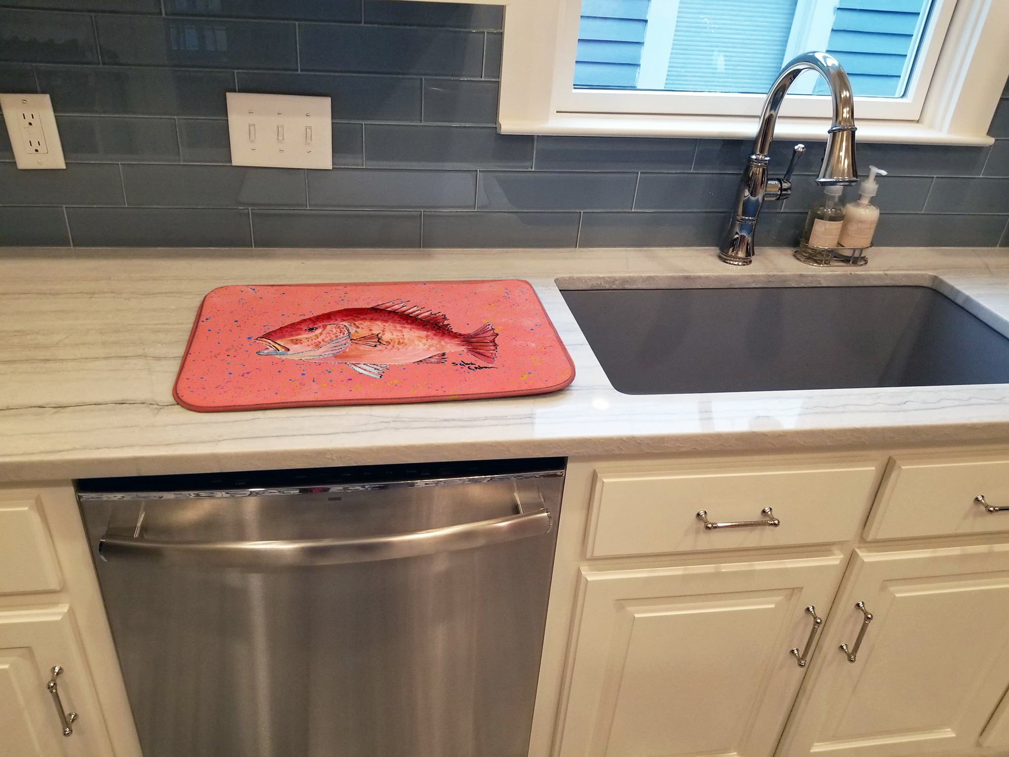 Strawberry Snapper Dish Drying Mat Absorbent Dish Drying Mat Pad for Kitchen Counter Dish Drainer Mat for Countertop, 14 x 21", Multicolor