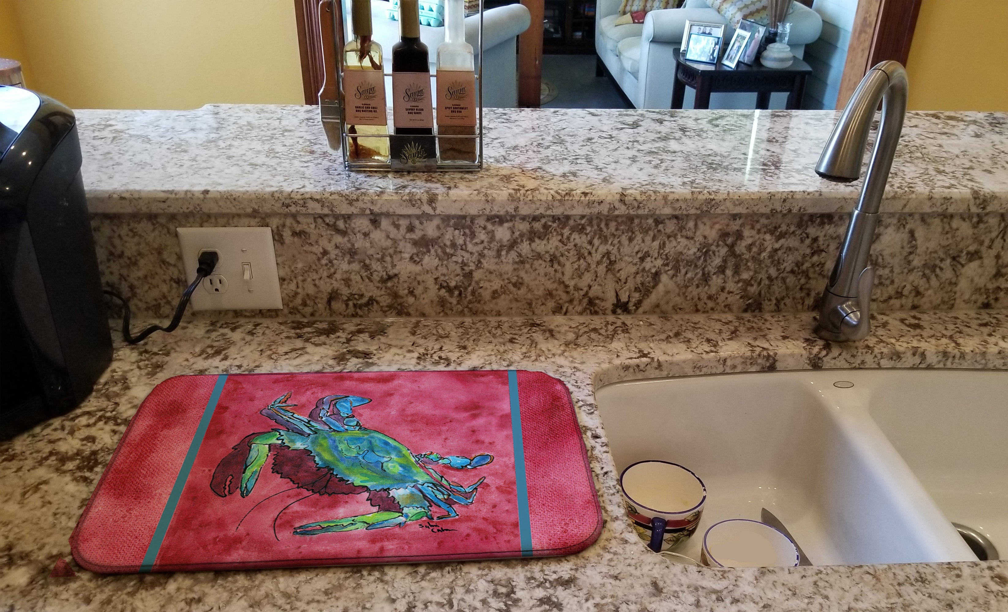 Crab Dish Drying Mat Absorbent Dish Drying Mat Pad for Kitchen Counter Dish Drainer Mat for Countertop, 14 x 21", Multicolor