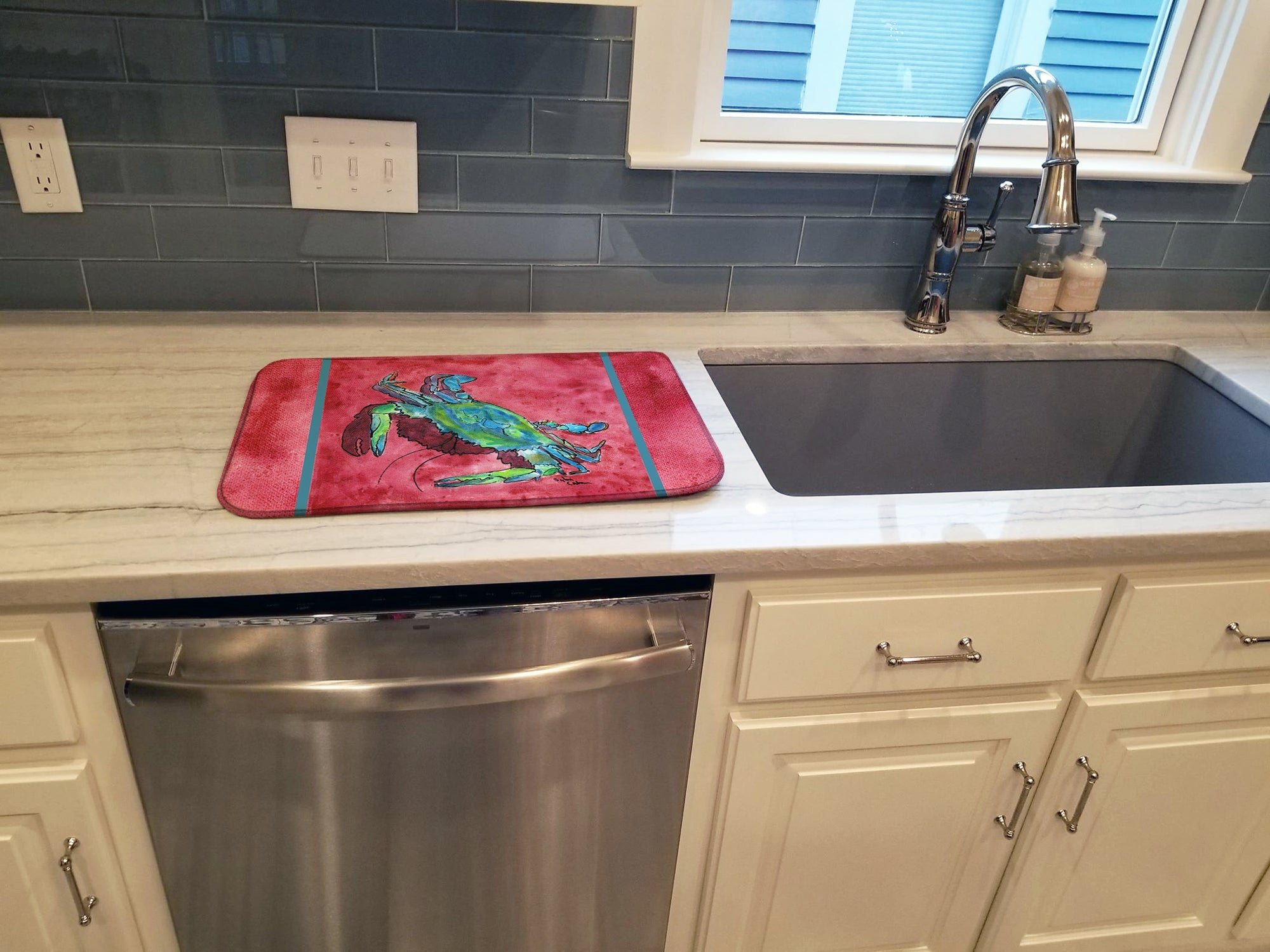 Crab Dish Drying Mat Absorbent Dish Drying Mat Pad for Kitchen Counter Dish Drainer Mat for Countertop, 14 x 21", Multicolor