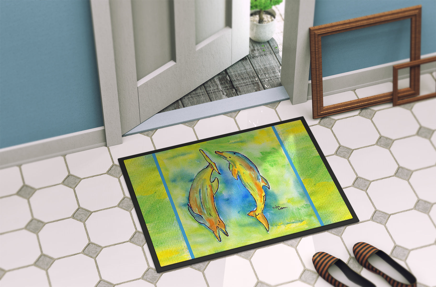 Dolphin Doormat Indoor Outdoor 18H X 27W Front Door Mat Rugs for Entryway, Non Slip Washable