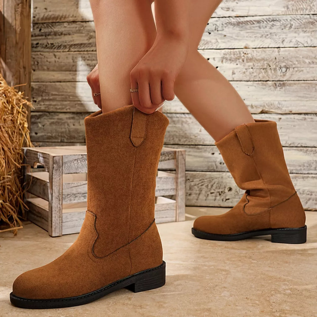 Suede Mid-Calf Western Boots