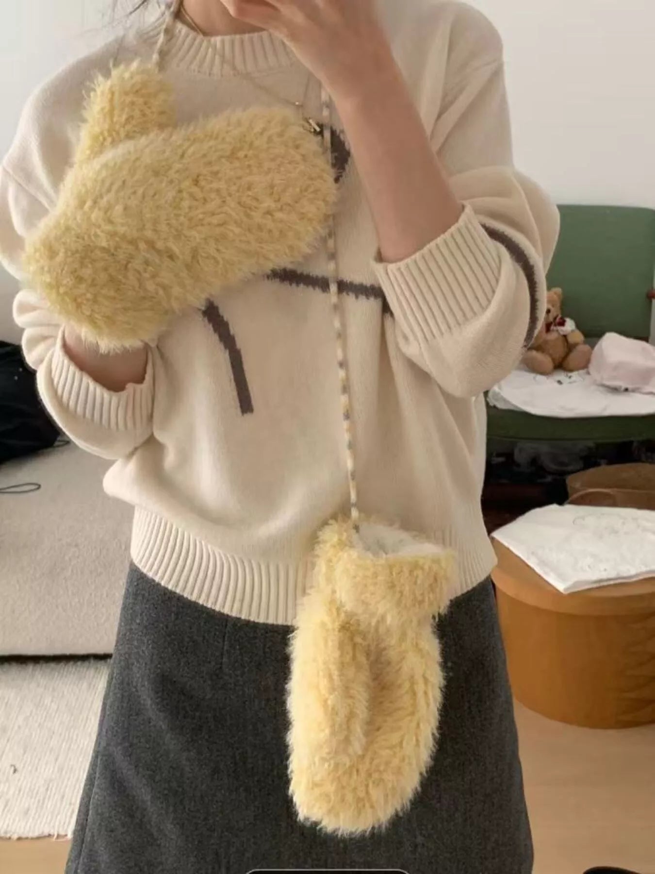Fluffy Knit Mittens Gloves